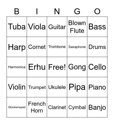 Musical Instruments Around The World Bingo Card