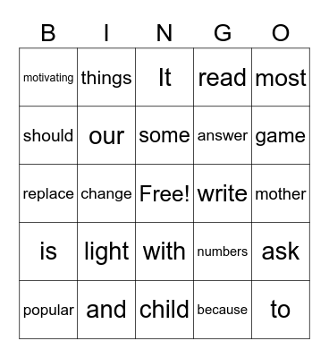 Sight words Bingo Card
