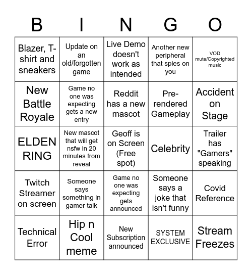 Civo's E3 & SGF Bonanza (General Card) Bingo Card