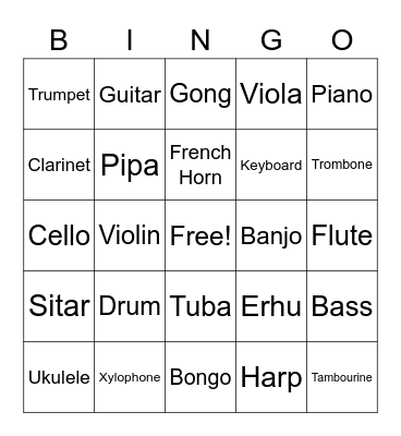 Instrument Bingo Card