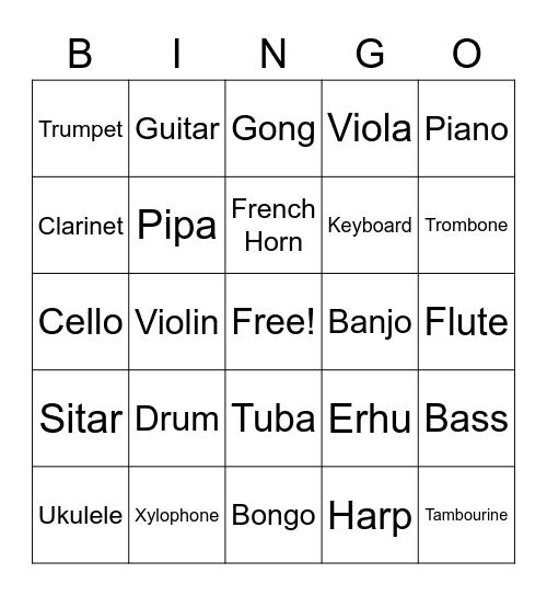 Instrument Bingo Card