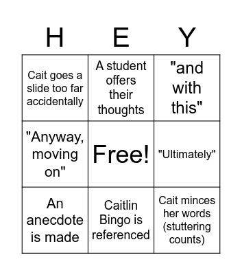 Caitlin Bingo - AET edition Bingo Card