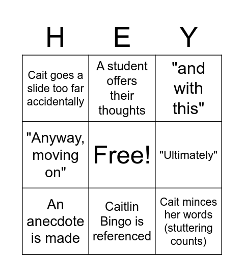 Caitlin Bingo - AET edition Bingo Card