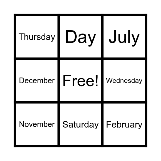 Days Bingo Card