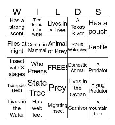 Growing Up Wild Bingo Card
