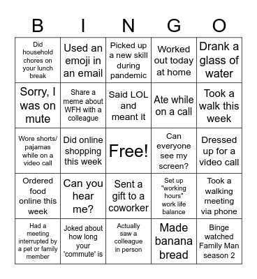 Remote work bingo Card