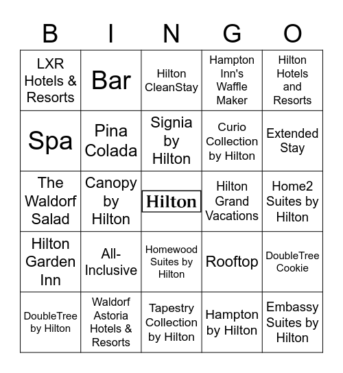 The Hilton Brands Bingo Game Bingo Card