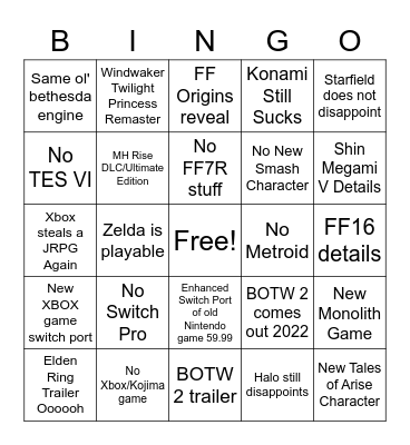 E3 2021 Bingo Card