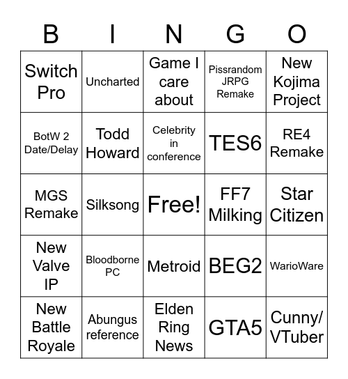 E3 Week Bingo Card