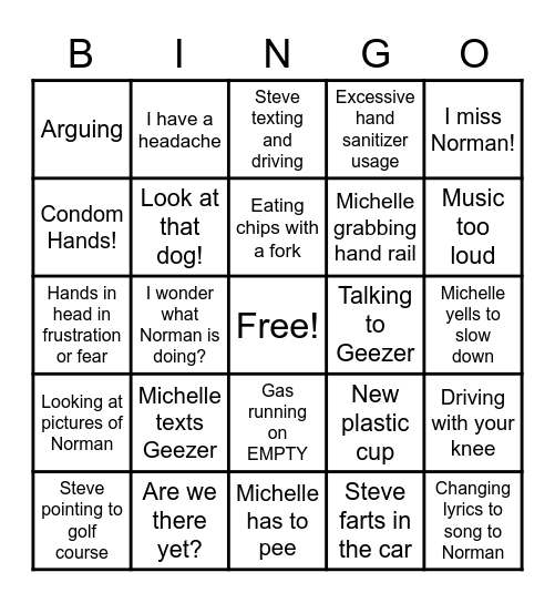 Road Trip BINGO Card