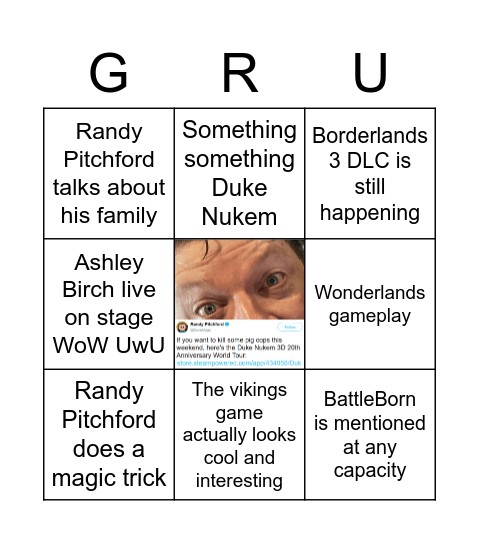 Randy pls no, pls don't do it Bingo Card