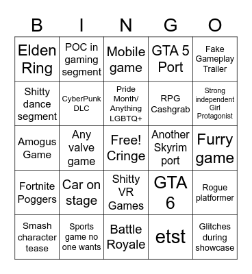 E3 Bingo Card