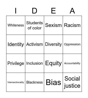 K-12 IDEA Bingo Card