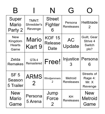 E3 Bingo Card