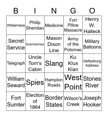 Civil War Bingo Card