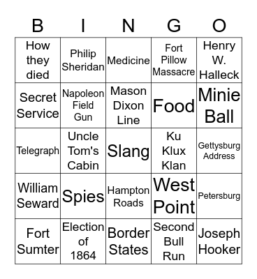 Civil War Bingo Card