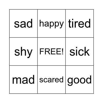 Feelings Bingo Card