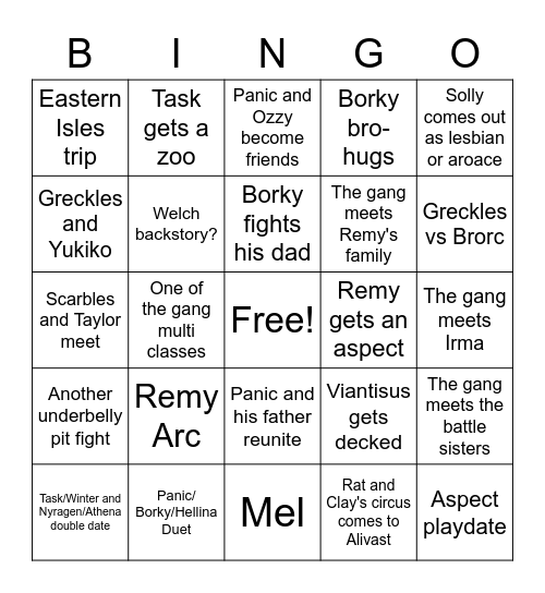 Unexpectables Bingo Card