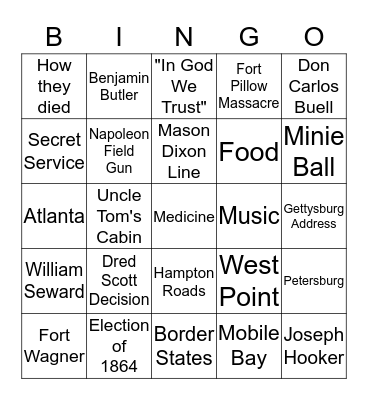 Civil War Bingo Card