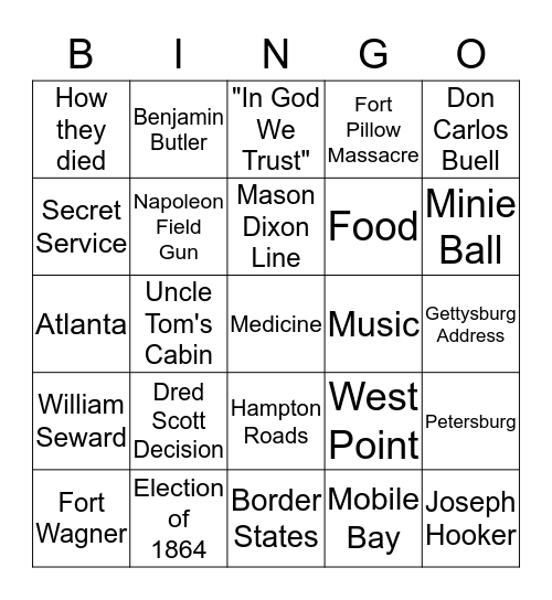Civil War Bingo Card