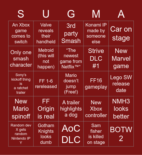 Summer Games Mess 2k21 Bingo Card