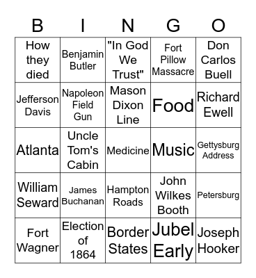 Civil War Bingo Card