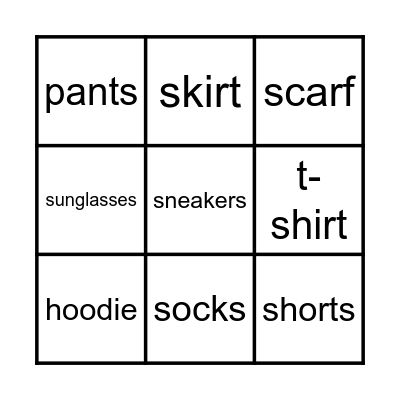Clothes Bingo Card