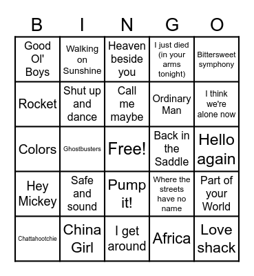 Roads favourites/Thursday Crew Bingo Card