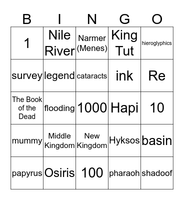 Ancient Egypt Bingo Card