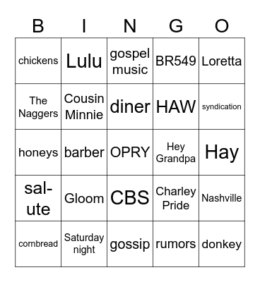 HEE HAW Bingo Card