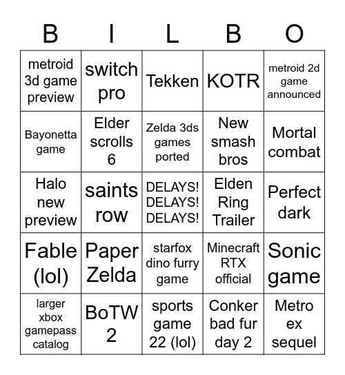 Disappointment 2021 Bingo Card