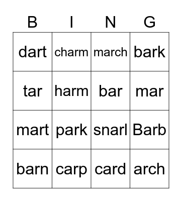 ar Bingo Card