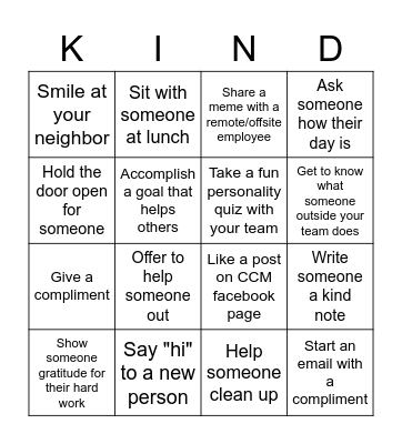 National Random Act Of Kindness Day Bingo Card