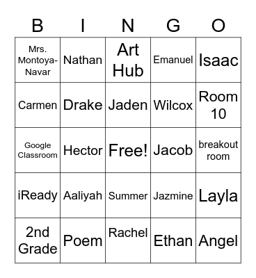 Last day of School Bingo Card