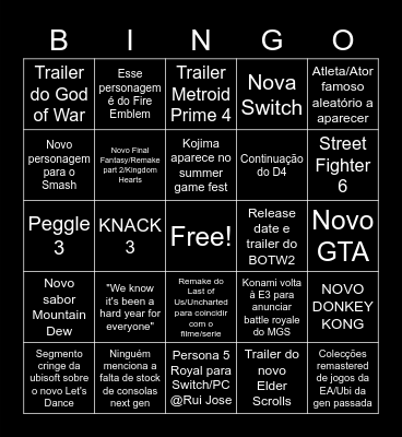 E3 2021 Bingo Card