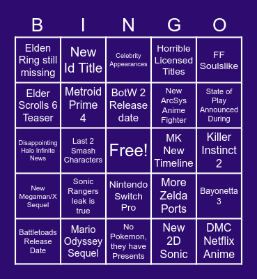 E3 2021 Bingo Card