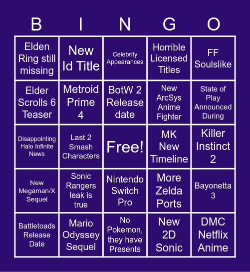 E3 2021 Bingo Card