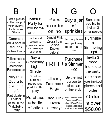 Pink Zebra Bingo! Bingo Card