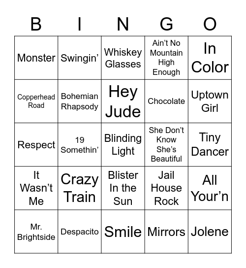 Music Bingo 84 Bingo Card