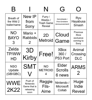 E3 2021 Bingo Card