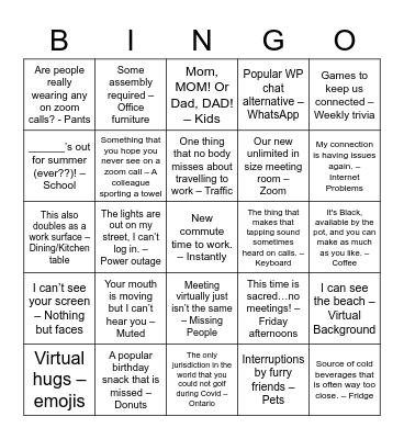 Working from Home Bingo 2021 Bingo Card