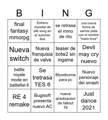 E3 Bingo Card