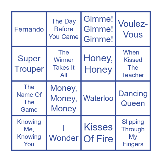 Mamma Mia Bingo! Bingo Card