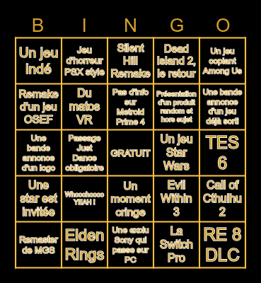 E3 Bingo Card