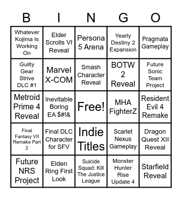 E3 2021 Bingo Card