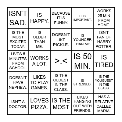 PERSONAL  BINGO Card