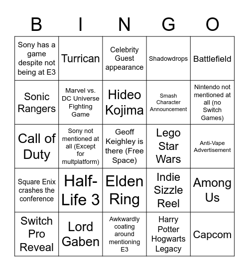 E3 2021 Geoff Keighley Press Conference Bingo Card