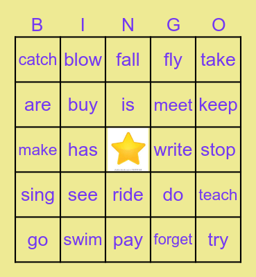 PP verbs Bingo Card