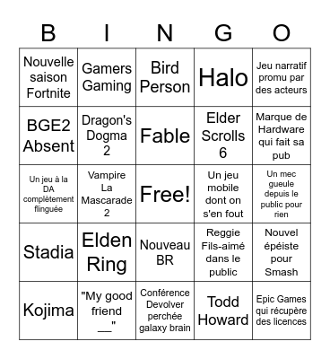Summer Game Fest & E3 2021 Bingo Card