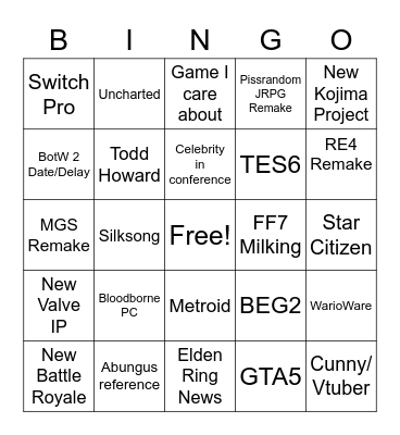 E3 Week Bingo Card